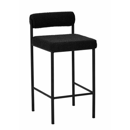 Duxton | Modern Metal Boucle Fabric PU Leather Bar Stools | Set Of 2 | Black