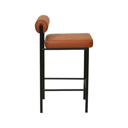 Duxton | Modern Metal Boucle Fabric PU Leather Bar Stools | Set Of 2 | Brown