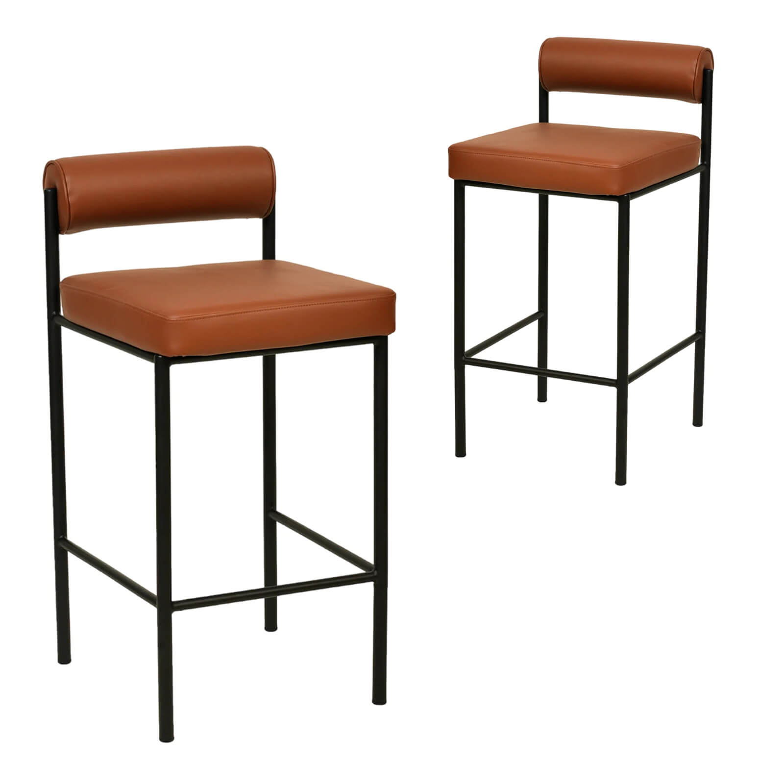 Duxton | Modern Metal Boucle Fabric PU Leather Bar Stools | Set Of 2 | Brown