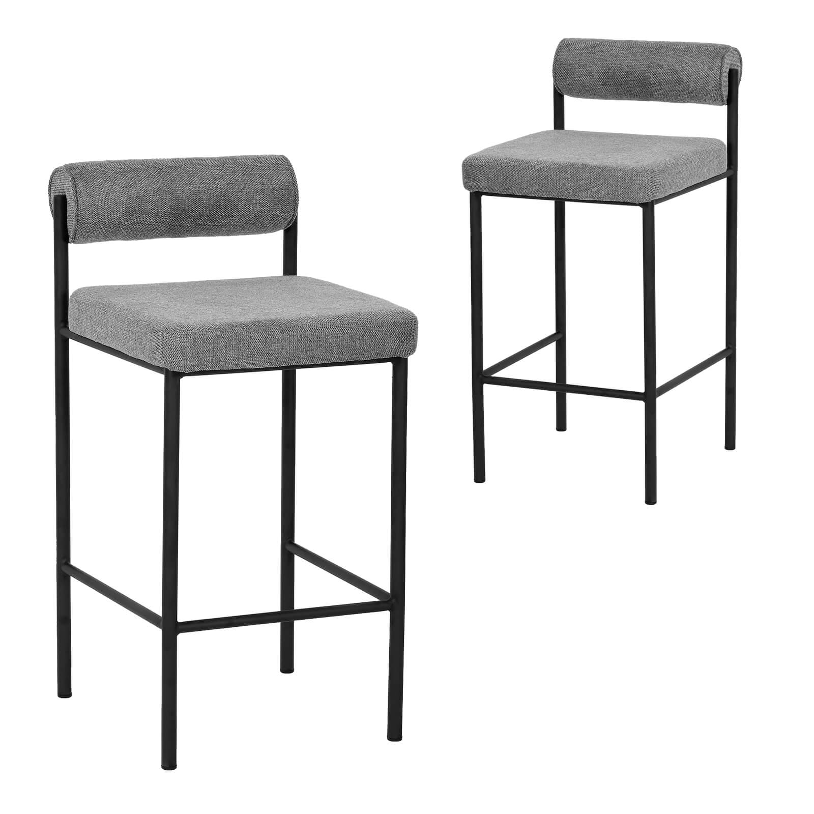 Duxton | Modern Metal Boucle Fabric PU Leather Bar Stools | Set Of 2 | Grey