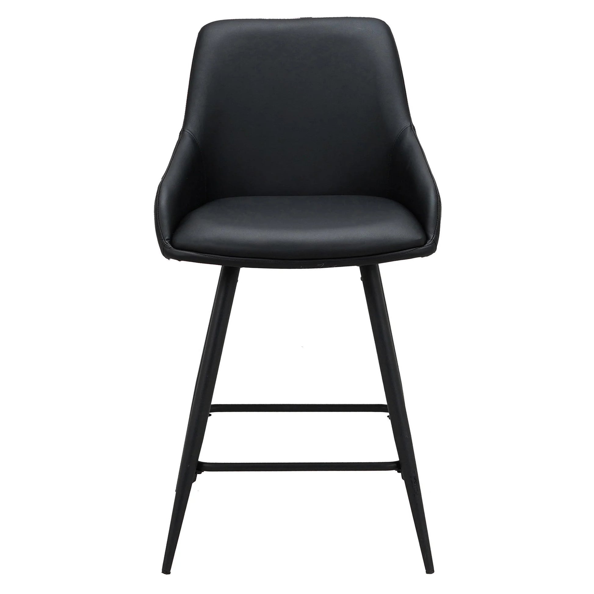 Eleanor | Modern Silver Grey Fabric Black PU Leather Bar stools | Set Of 2 | Black