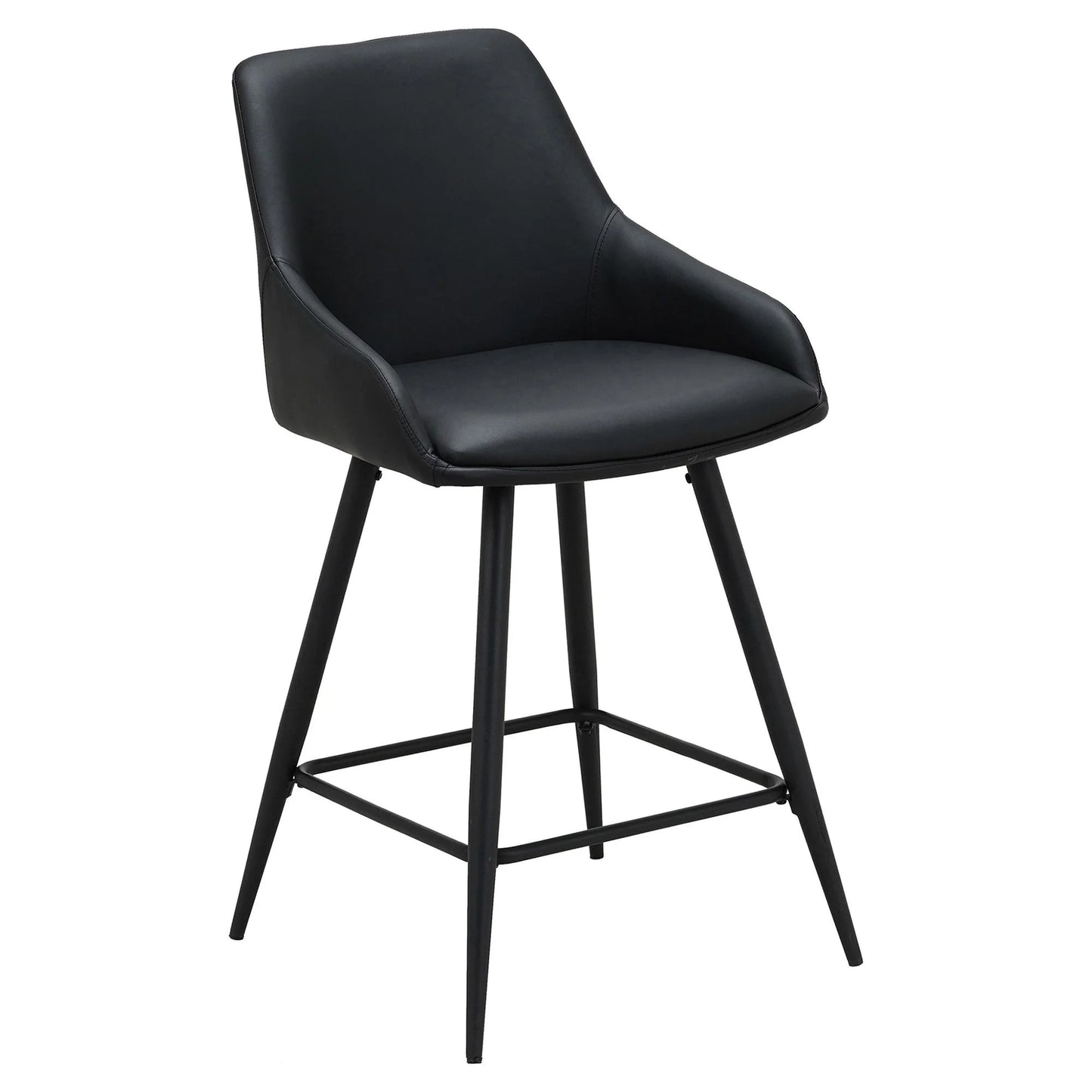 Eleanor | Modern Silver Grey Fabric Black PU Leather Bar stools | Set Of 2 | Black