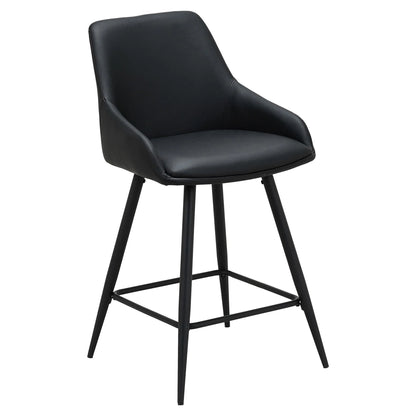 Eleanor | Modern Silver Grey Fabric Black PU Leather Bar stools | Set Of 2 | Black