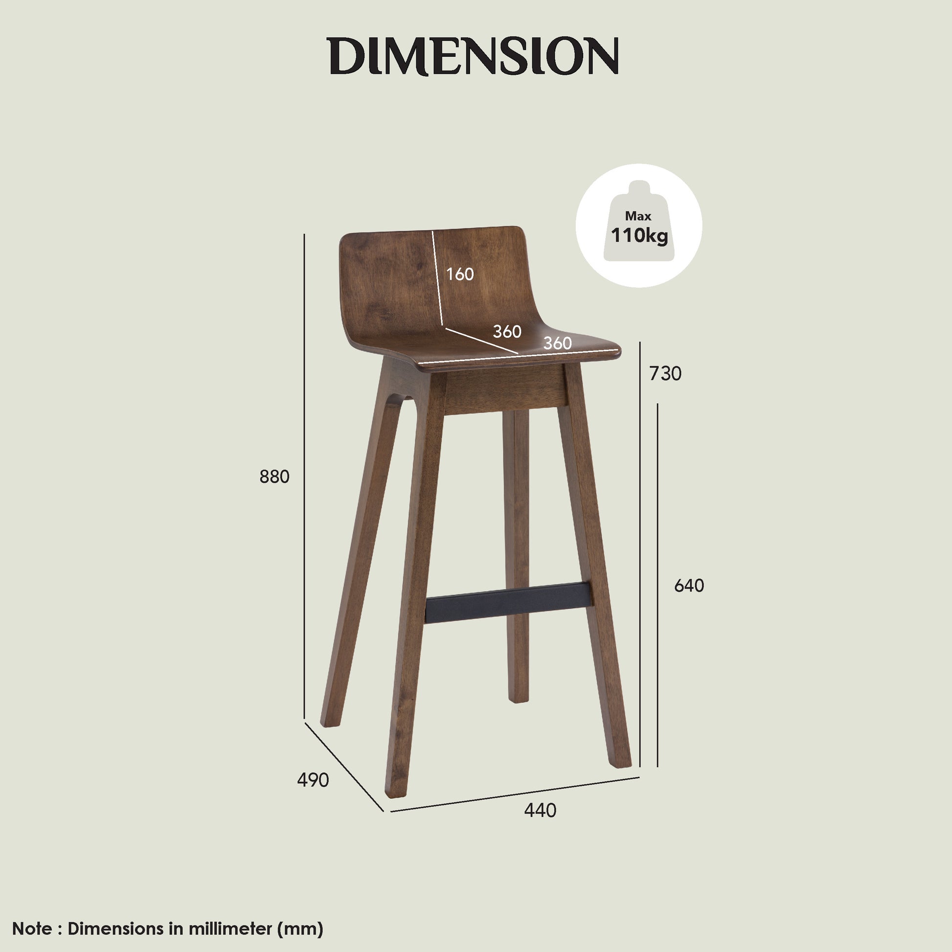 Elmhurst | Scandinavian Black Walnut Wooden Bar Stools | Walnut