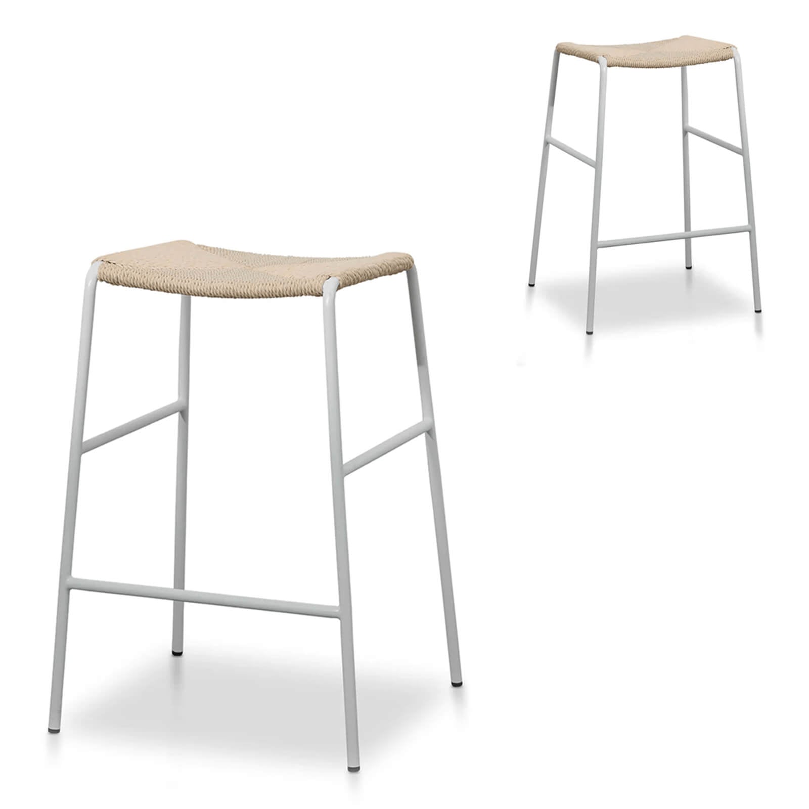 Esperance | Coastal Commercial 65cm Metal Rattan Bar Stools | Set Of 2