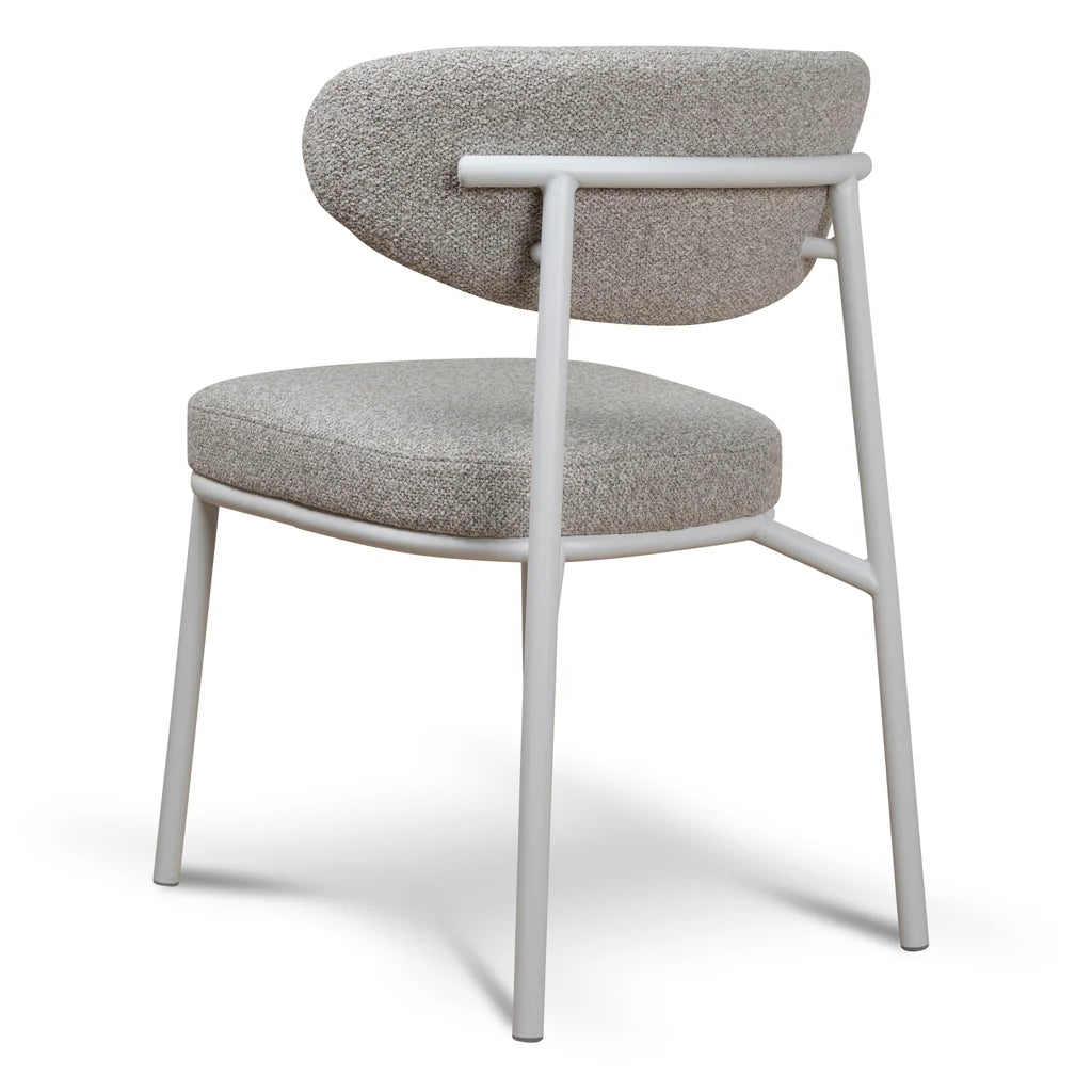 Finlay | Clay Grey Fabric Modern Commercial Coastal White Metal Dining Chairs | Set Of 2