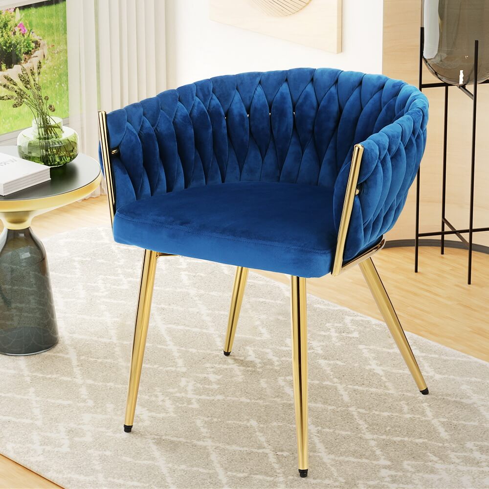 Fintona | Modern Blue Velvet Dining Chair With Arms | Blue