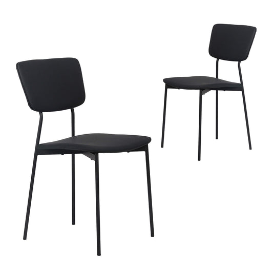 Fitzgerald Industrial Metal Black Grey PU Leather Dining Chairs | Black