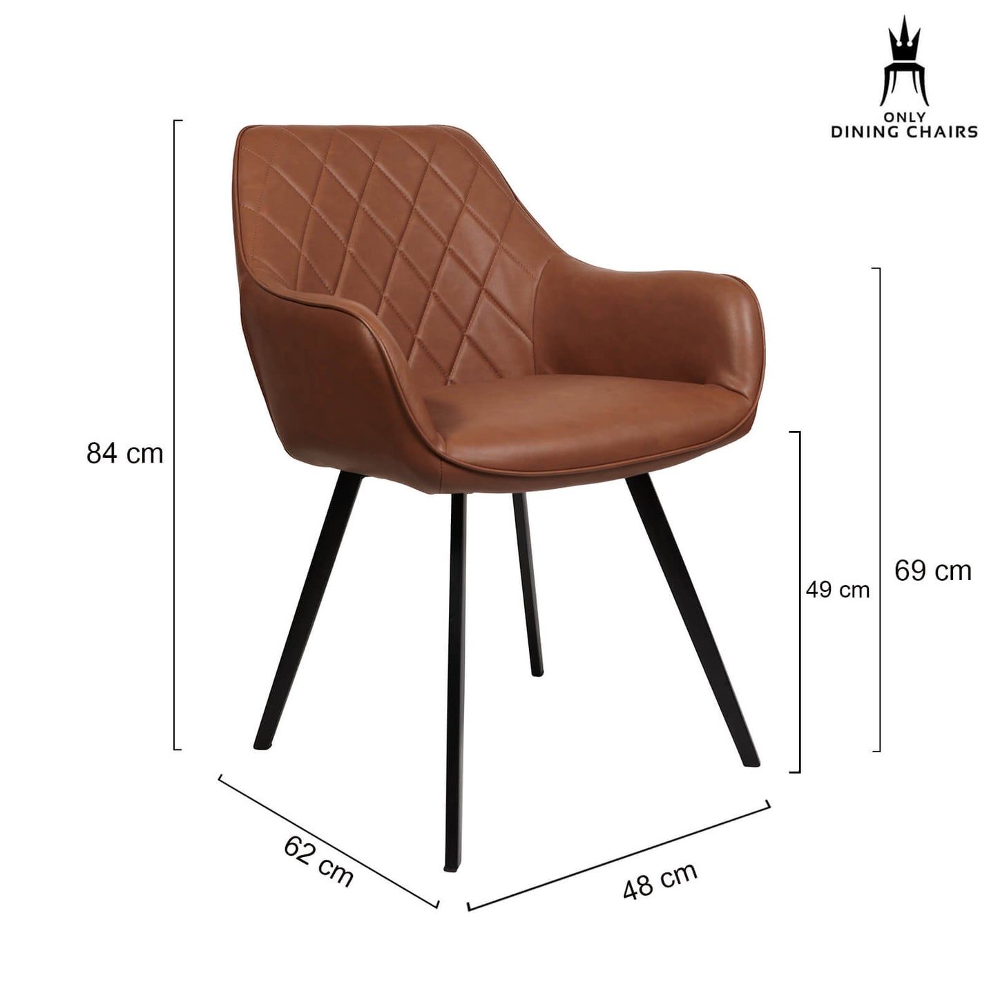 Granville | Modern Fabric PU Leather Dining Chairs With Arms | Set Of 2 | Cognac