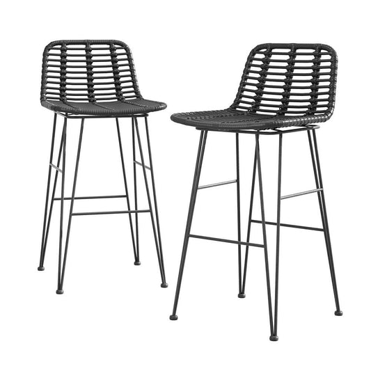 Metal Black Rattan Outdoor Bar Stools Set Of 2