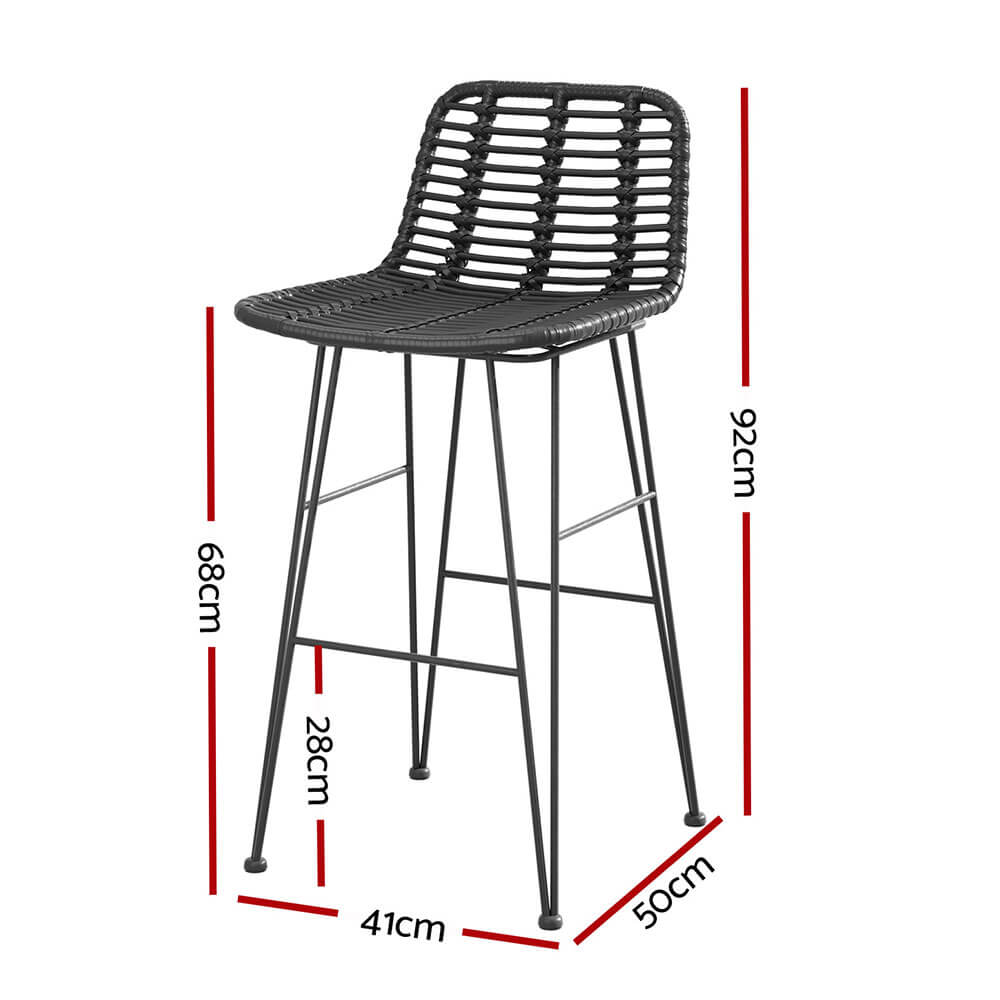 Metal Black Rattan Outdoor Bar Stools Set Of 2