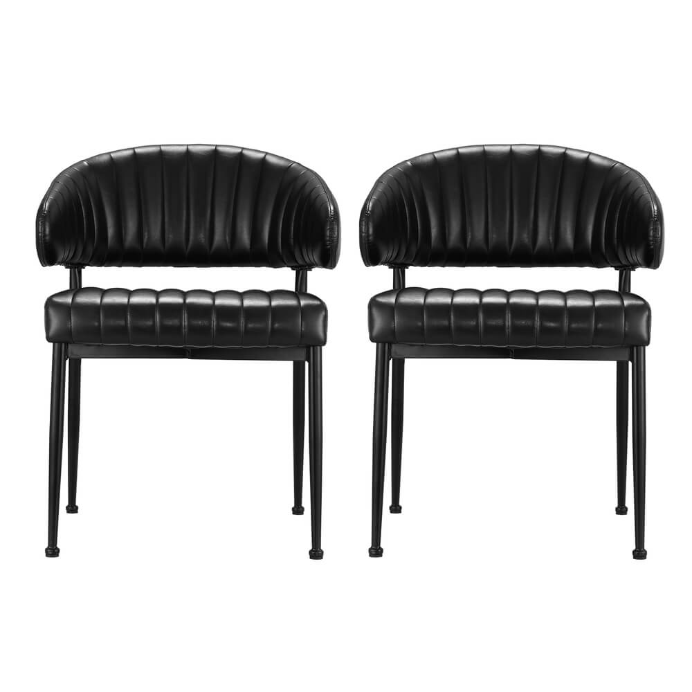 Grainger | Modern Metal Black PU Leather Dining Chairs | Set Of 2