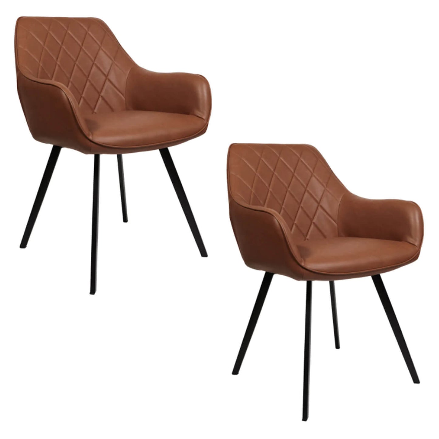 Granville | Modern Fabric PU Leather Dining Chairs With Arms | Set Of 2 | Cognac