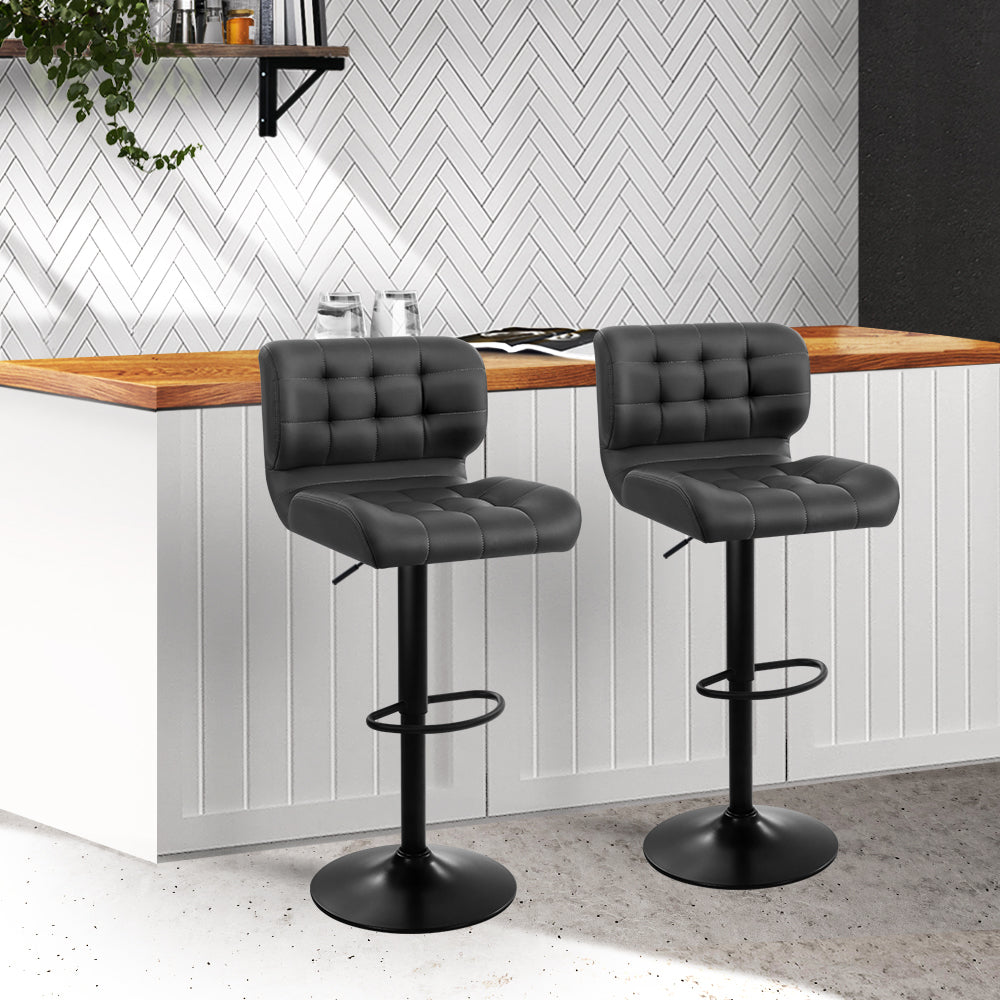 Guilderton | Contemporary Swivel Steel PU Leather Bar Stools Set Of 2