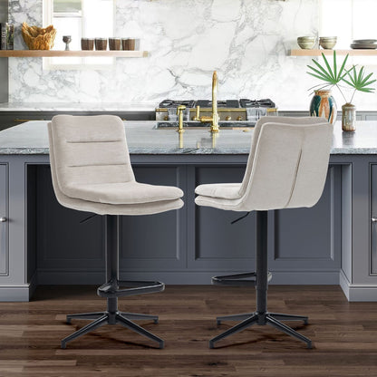 Hampshire | Modern Adjustable Padded Fabric Bar Stool | Beige