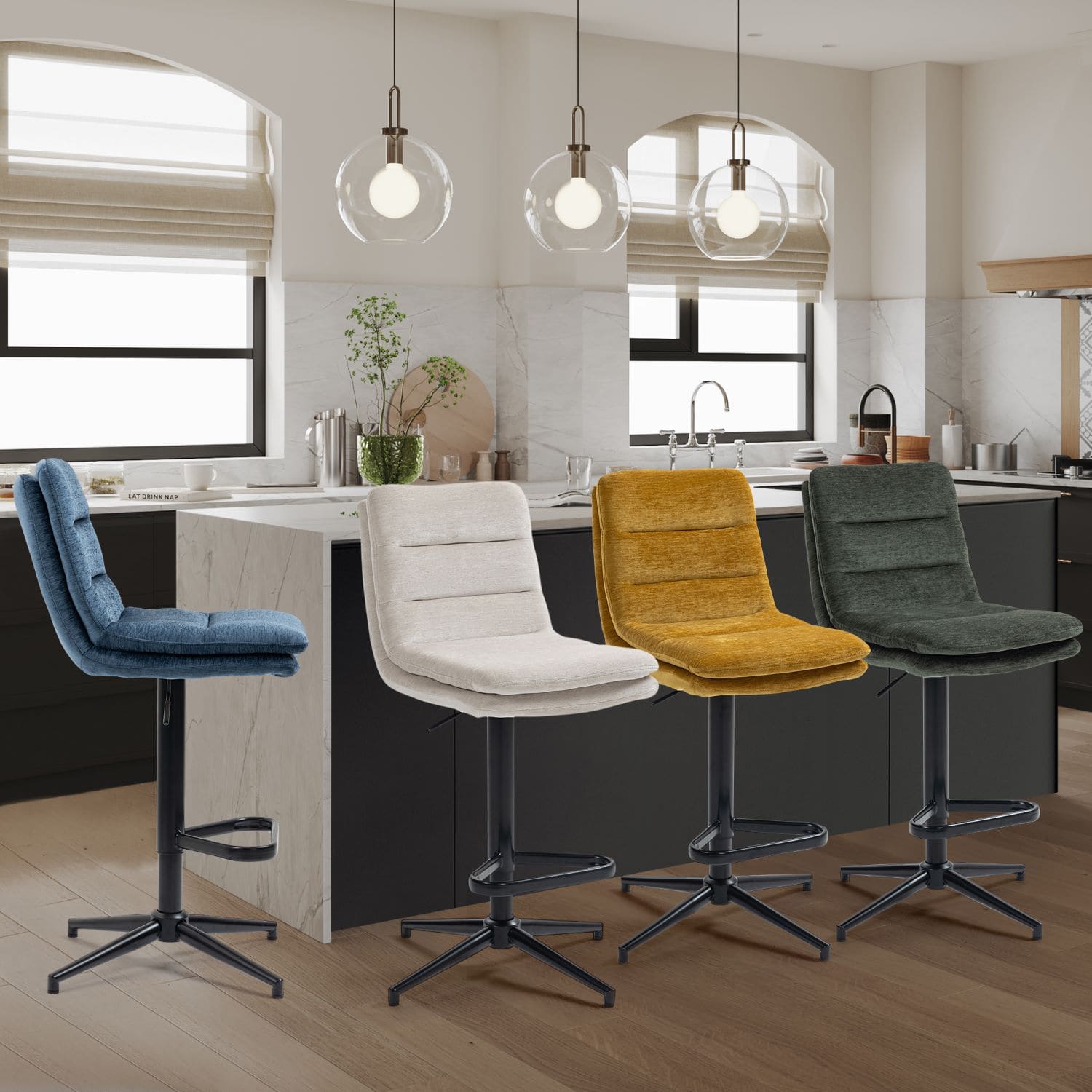 Hampshire | Modern Adjustable Padded Fabric Bar Stool