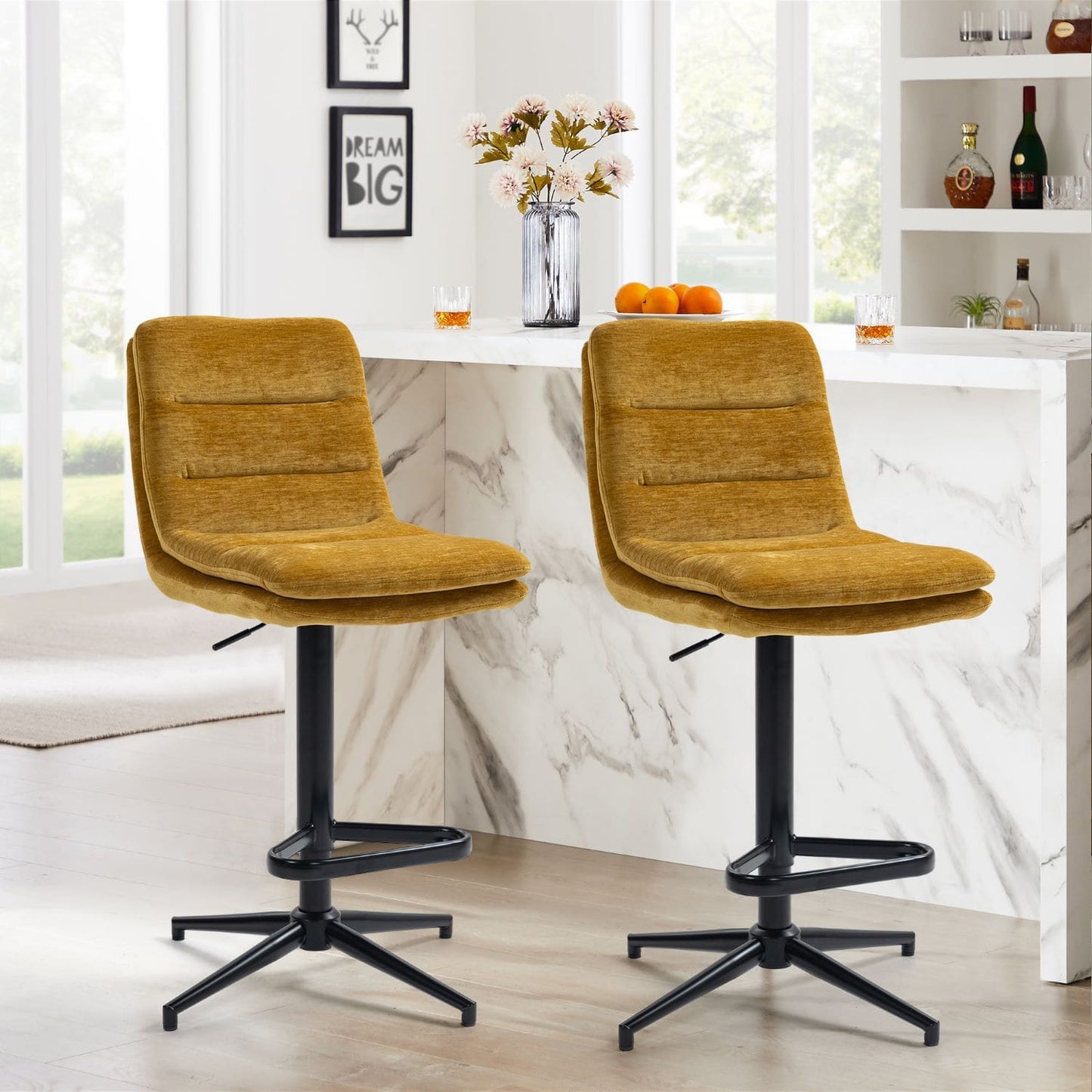 Hampshire | Modern Adjustable Padded Fabric Bar Stool | Gold