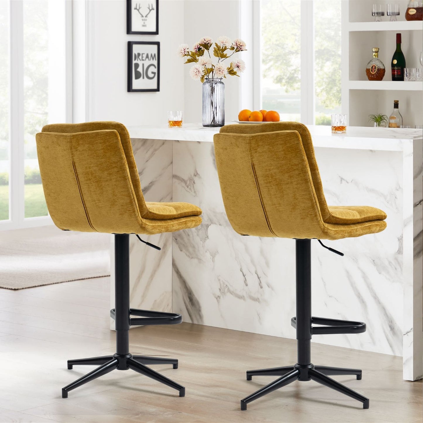 Hampshire | Modern Adjustable Padded Fabric Bar Stool | Gold