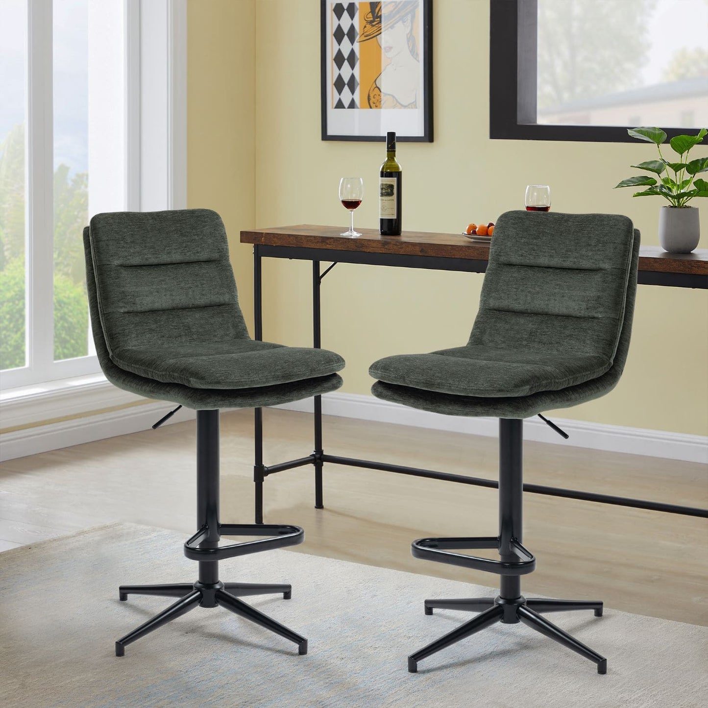 Hampshire | Modern Adjustable Padded Fabric Bar Stool | Hunter