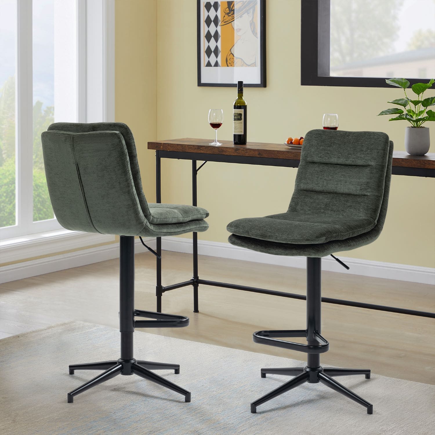 Hampshire | Modern Adjustable Padded Fabric Bar Stool | Hunter