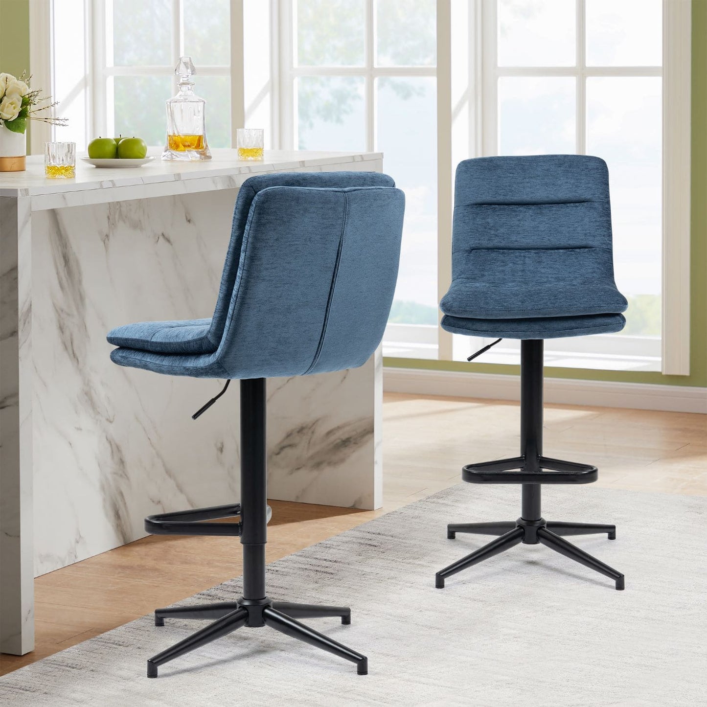 Hampshire | Modern Adjustable Padded Fabric Bar Stool | Lake Blue