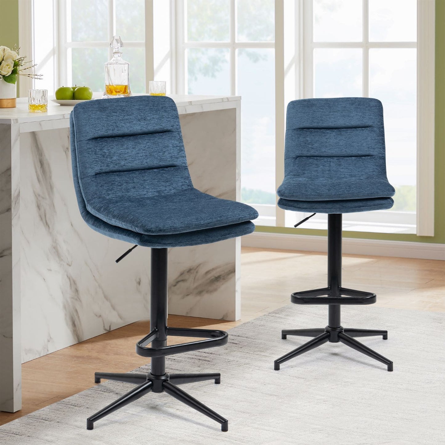 Hampshire | Modern Adjustable Padded Fabric Bar Stool | Lake Blue