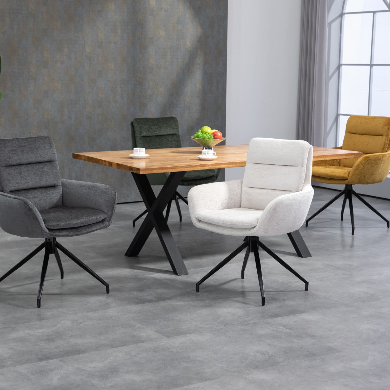 Hampshire | Modern Metal Fabric Dining Chairs With Arms | Set Of 2