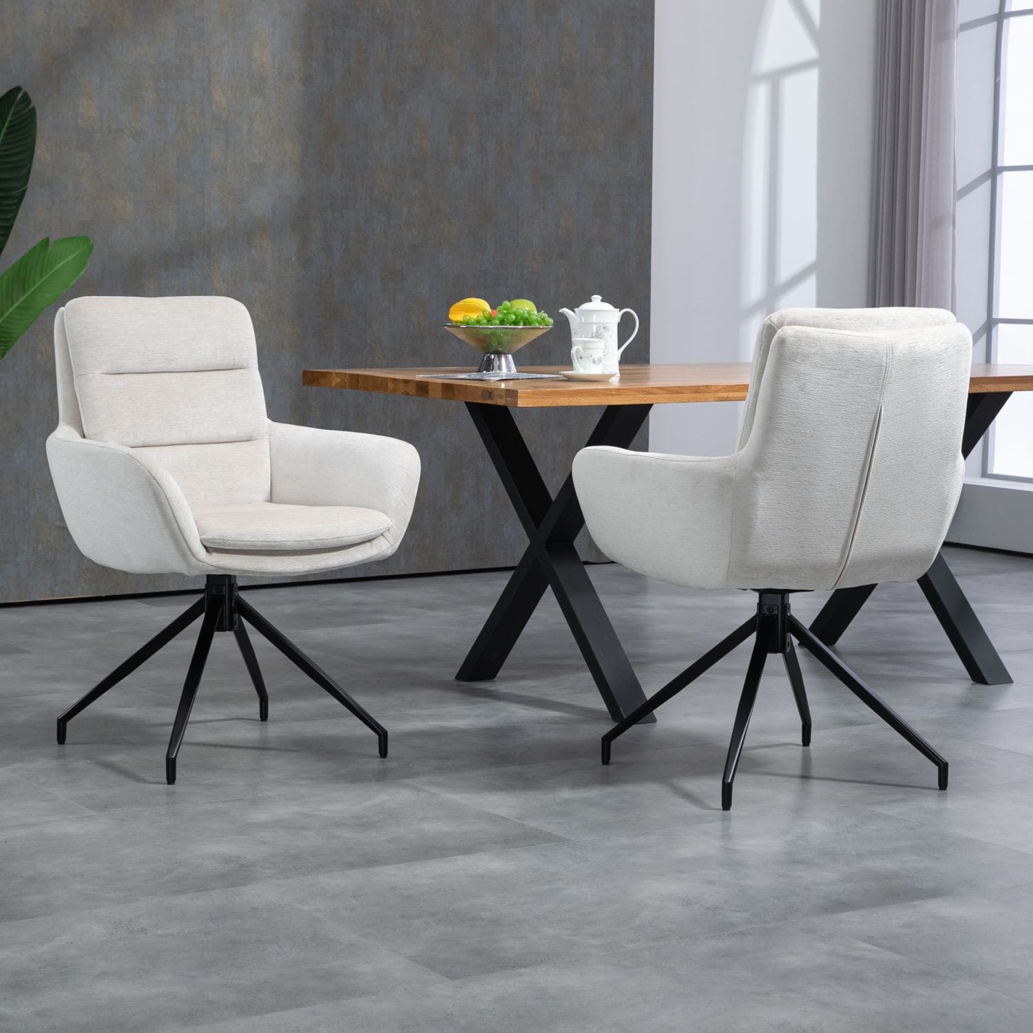 Hampshire | Modern Metal Fabric Dining Chairs With Arms | Set Of 2 | Beige