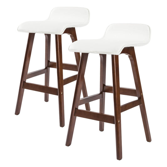 Henry | Mid-century Scandinavian White PU Leather 65cm Wooden Bar Stools | Set Of 2 | White