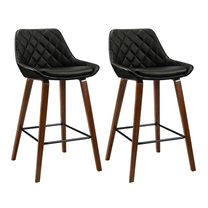 Henty | Modern 68cm Wooden Black PU Leather Bar Stools | Set of 2