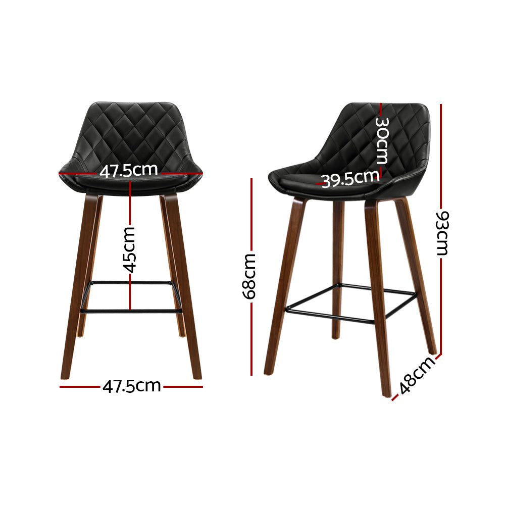 Henty | Modern 68cm Wooden Black PU Leather Bar Stools | Set of 2