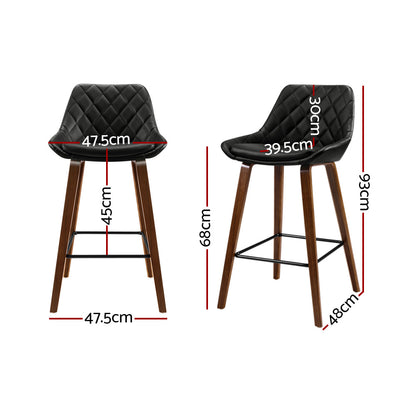 Henty | Modern 68cm Wooden Black PU Leather Bar Stools | Set of 2