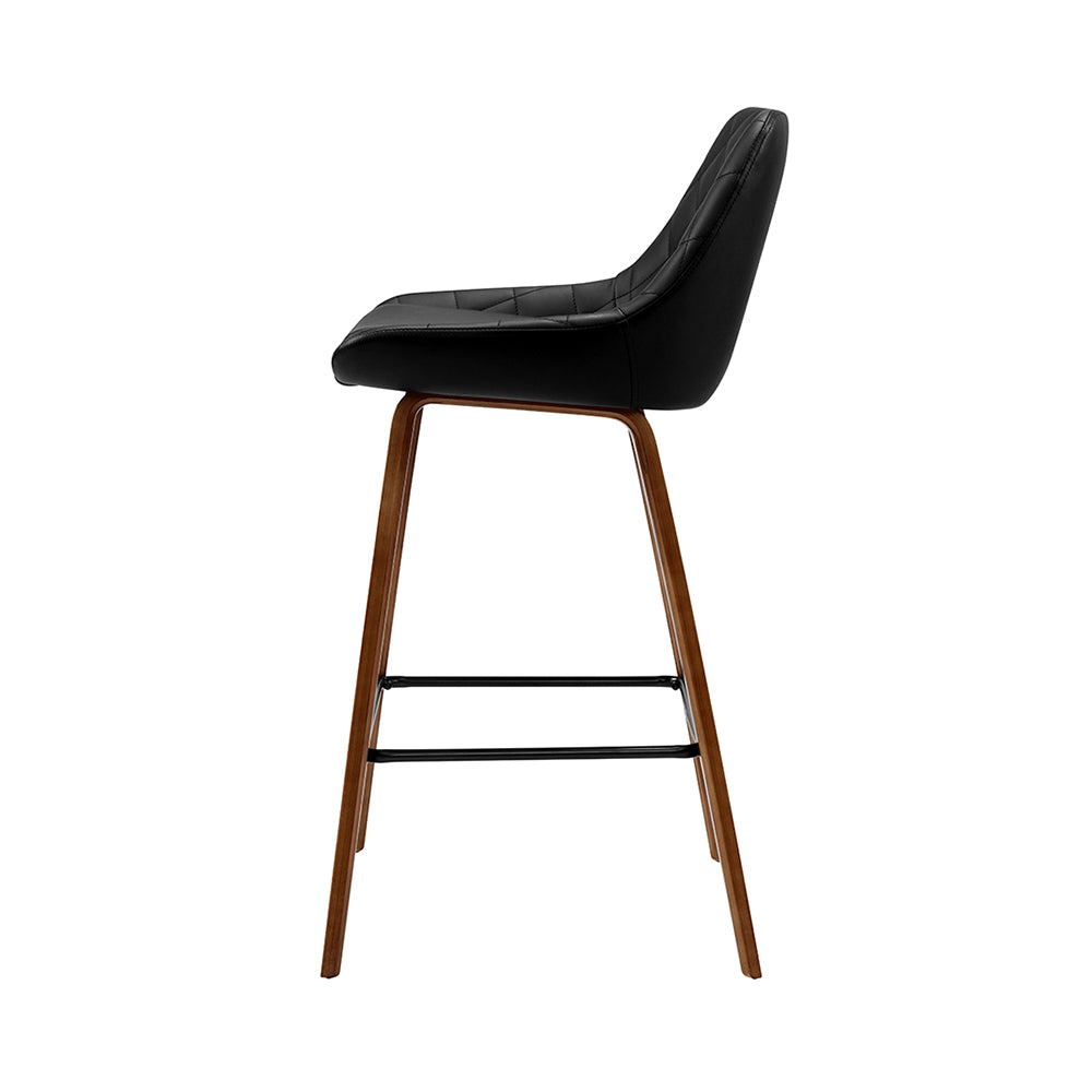 Henty | Modern 68cm Wooden Black PU Leather Bar Stools | Set of 2