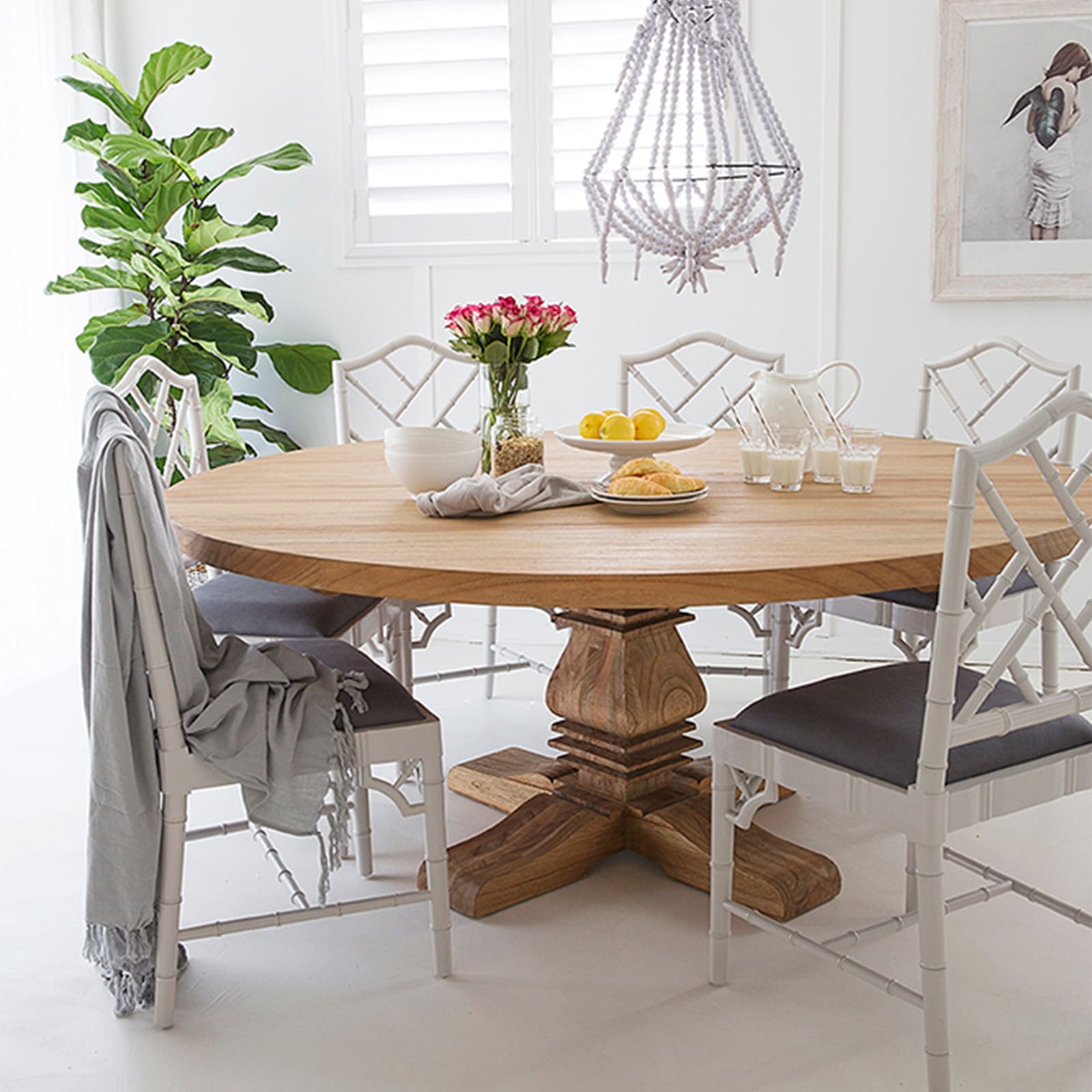 Hepburn | 1.2m  Country Coastal Natural Pedestal Wooden Round Dining Table