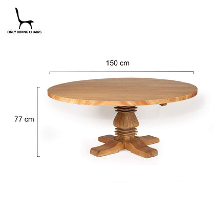 Hepburn | 1.5m  Country Coastal Natural Pedestal Wooden Round Dining Table