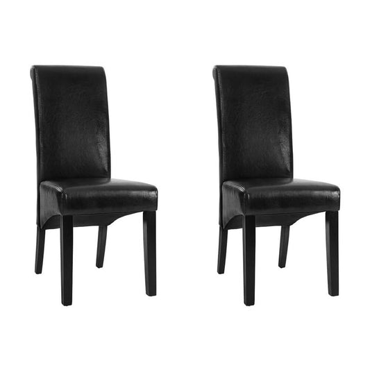 High back Wooden Black PU Leather Dining Chairs