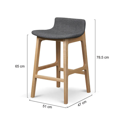 Hillcrest | Modern Fabric Wooden Bar Stool | Grey