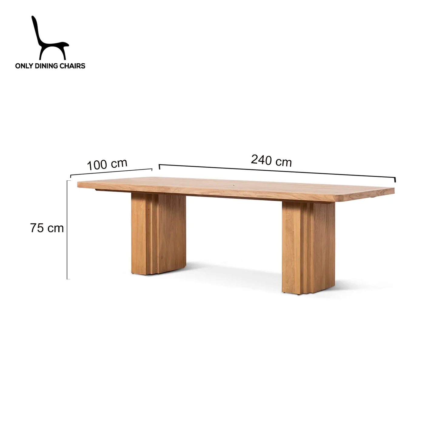 Hillside | 2.4m 8 Seater Natural Black Elm Rectangular Wooden Dining Table | Natural