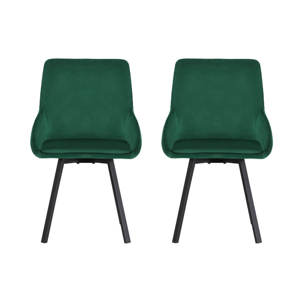 Johnston | Modern Green Velvet Upholstered Swivel Dining Chairs | Set Of 2