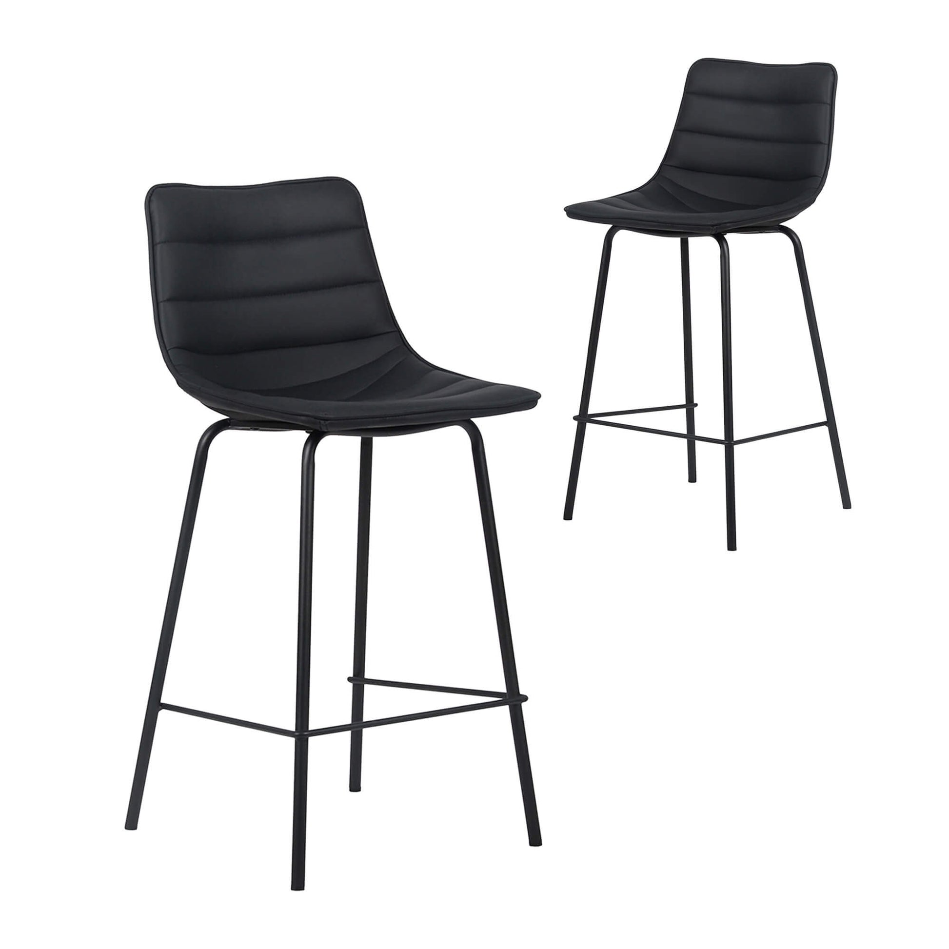 Jurien | Modern Metal PU Leather Bar Stools | Set Of 2 | Black