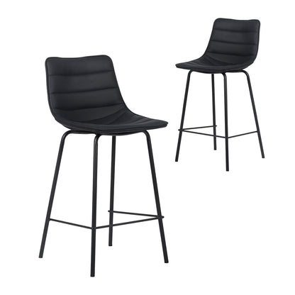 Jurien | Modern Metal PU Leather Bar Stools | Set Of 2 | Black