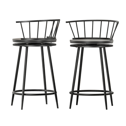 Kalimna | Contemporary Black Metal Swivel Bar Stools With Arms | Set of 2 | Black