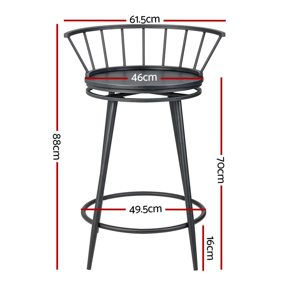 Kalimna | Contemporary Black Metal Swivel Bar Stools With Arms | Set of 2 | Black