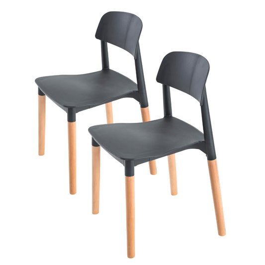 Kelsey | Modern Black And White Plastic Wooden Dining Chairs | Set Of 2 | Black