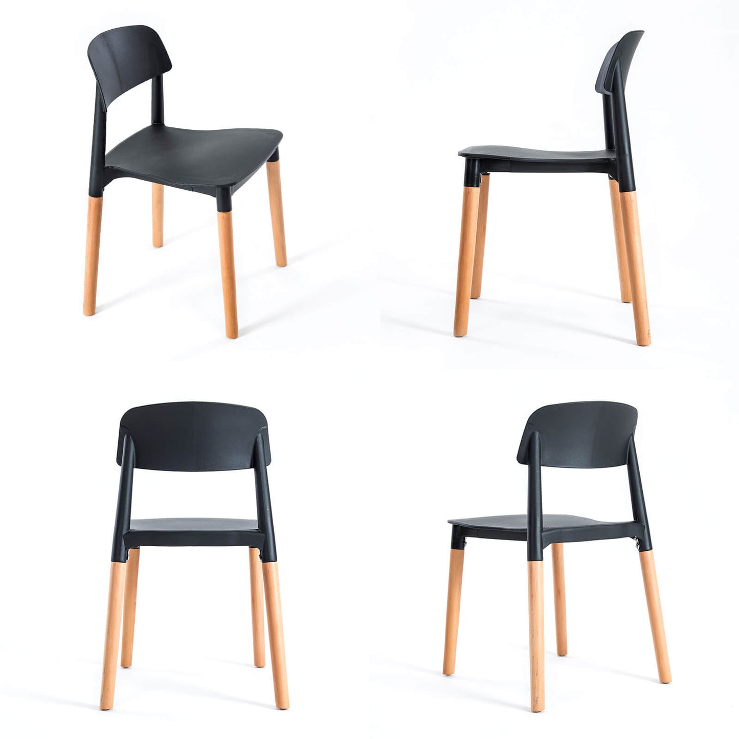 Kelsey | Modern Black And White Plastic Wooden Dining Chairs | Set Of 2 | Black