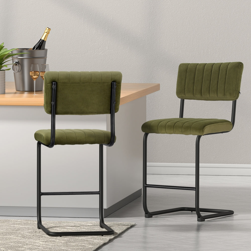 Kiruna | Modern Green & Grey Velvet Dining Chairs | Set Of 2 | Green