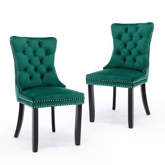 La Creas | French Provincial Green Velvet Dining Chairs | Set Of 2 | Green