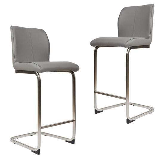 Lawry | Contemporary Metal PU Leather Bar Stools | Set Of 2 | Grey