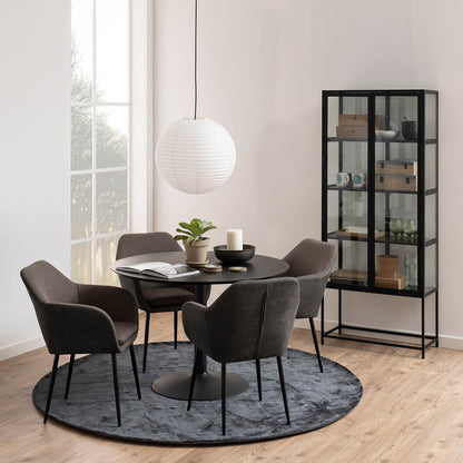 Lincoln | Metal Black White 1.1m Wooden Round Dining Table | Black