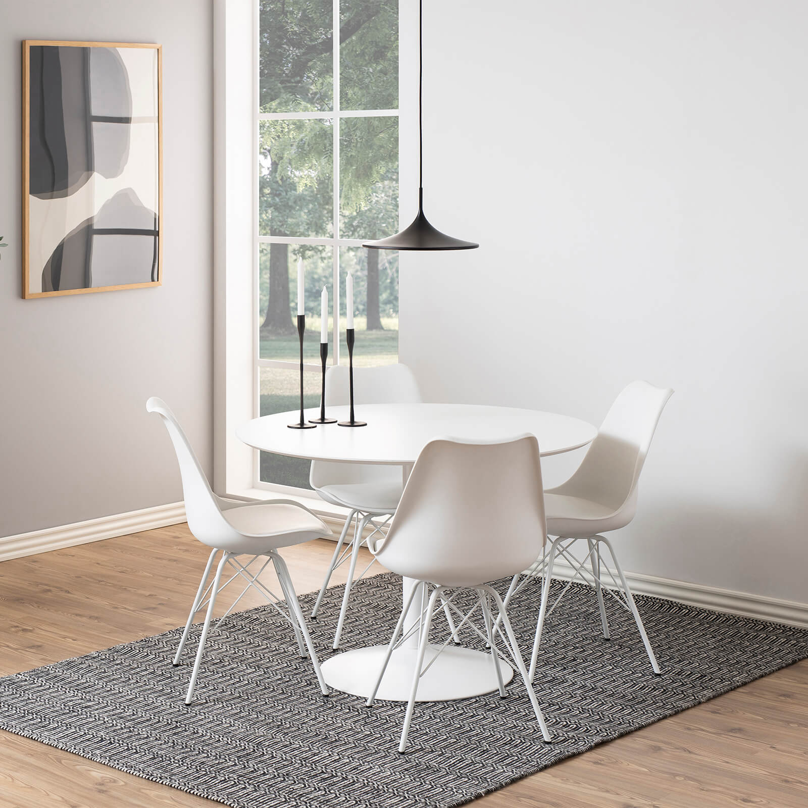 Lincoln | Metal Black White 1.1m Wooden Round Dining Table